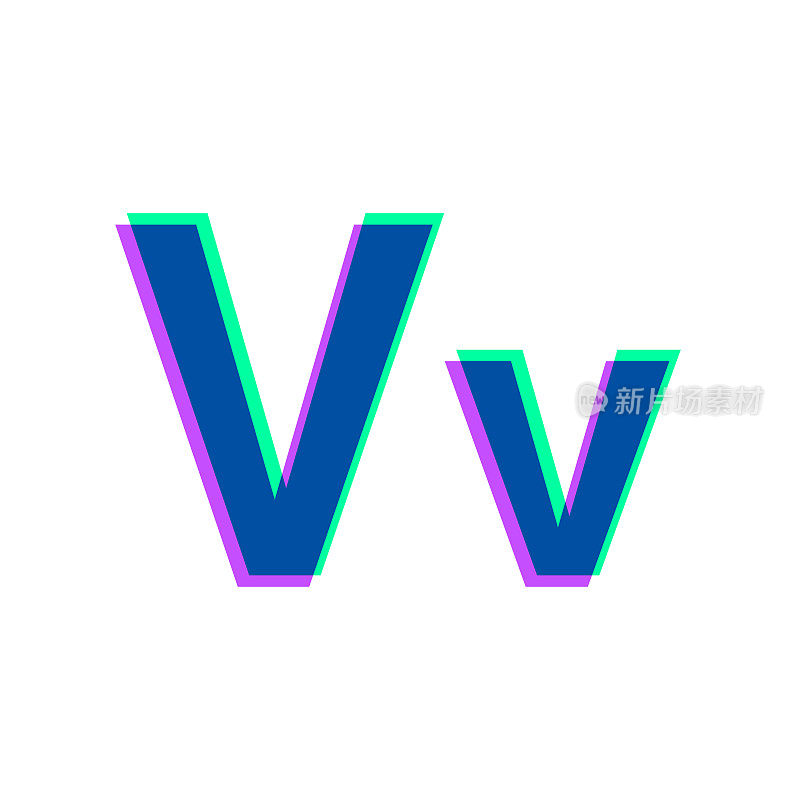 字母V -大写和小写。图标与两种颜色叠加在白色背景上